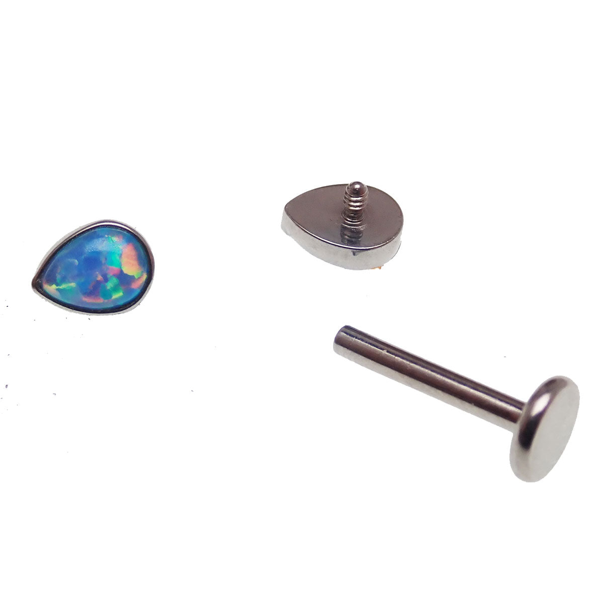 Titanium teardrop opal flatback body jewelry by Body Clickers featuring lilac color and 6mm internal threading for body piercing.