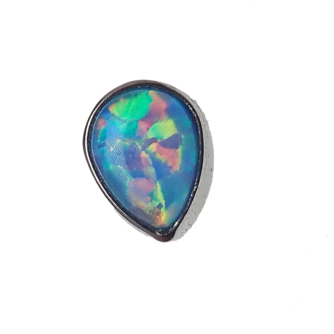 Titanium teardrop opal flatback body jewelry by Body Clickers, internally threaded, 14g, 6mm lilac bubblegum color for body piercing