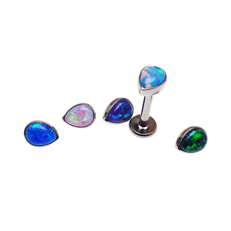 Titanium teardrop opal flatback body jewelry by Body Clickers, internally threaded 14g, 6mm lilac bubblegum color, for body piercing