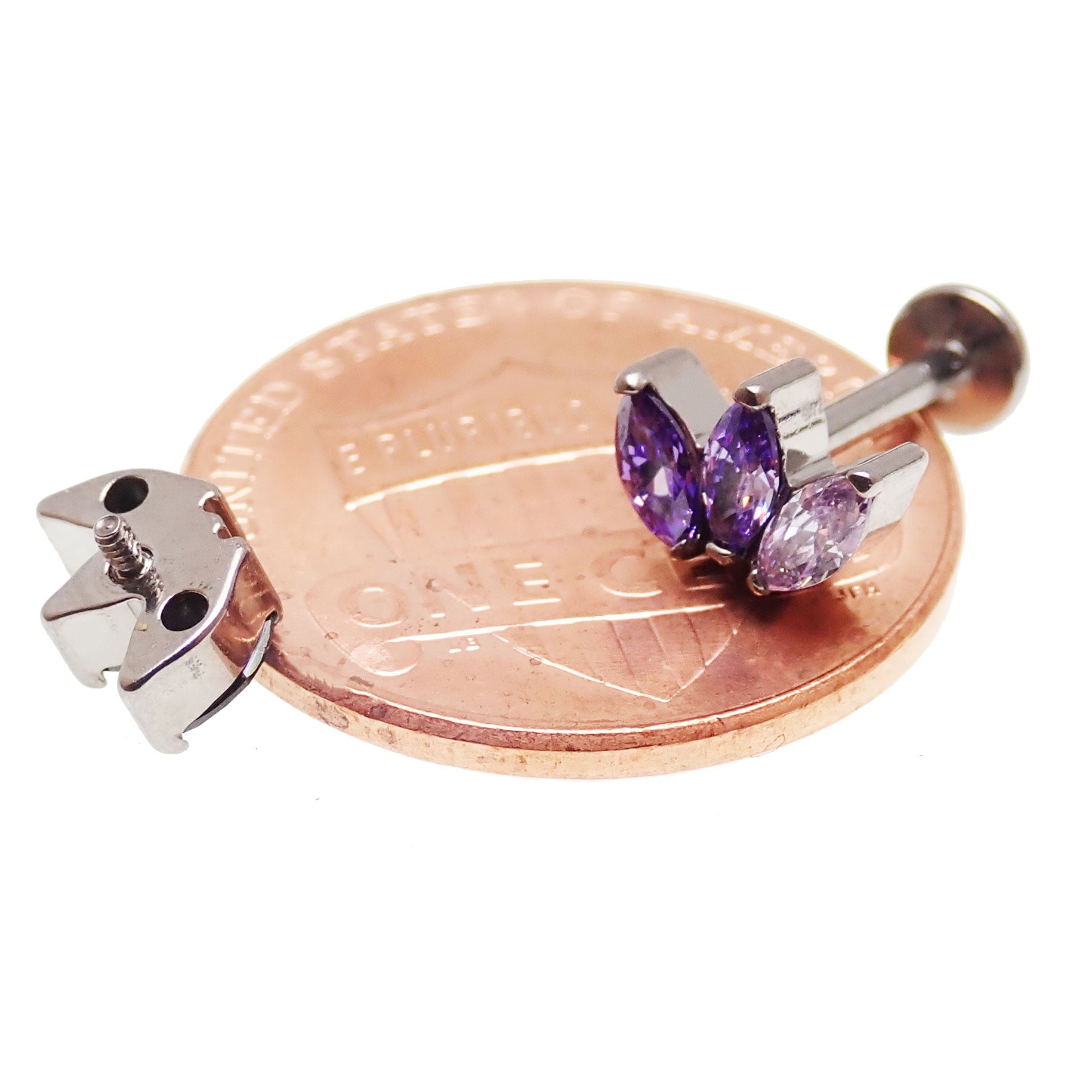 Clear 18g titanium marquise petal flatback earring from Body Clickers Body Jewelry, internally threaded for body piercing.