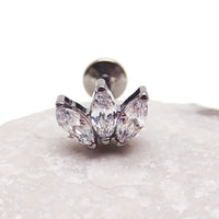 Clear 18g implant titanium marquise petal flatback earring by Body Clickers Body Jewelry, internally threaded for body piercing.