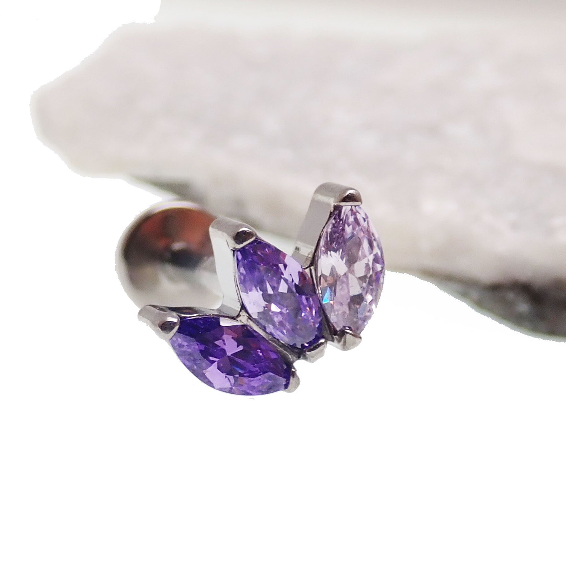 Clear 18G titanium marquise petal flatback earring by Body Clickers Body Jewelry, internally threaded body jewelry for piercings.
