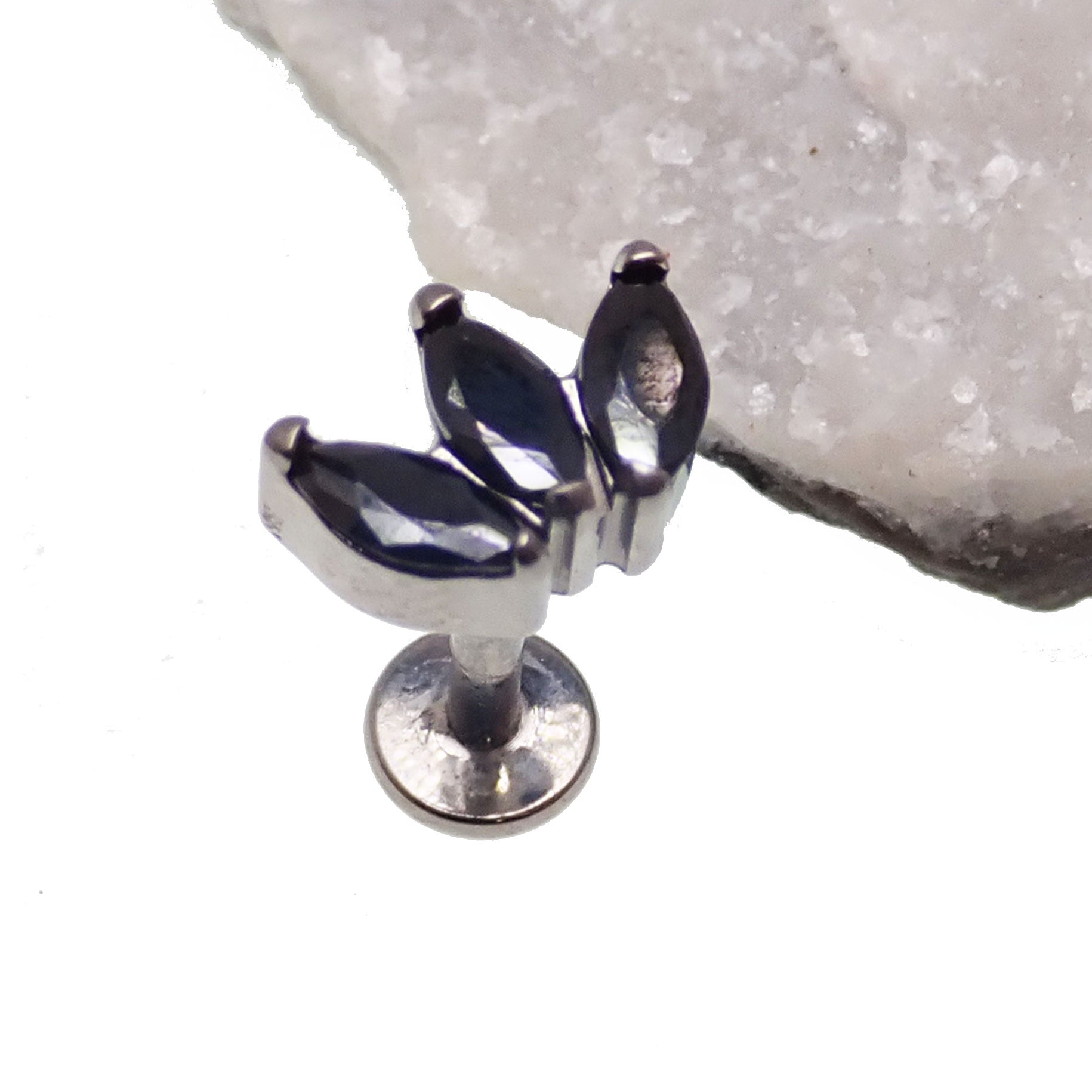 Titanium Marquise Petal Flatback Earring by Body Clickers Body Jewelry, 18G implant body jewelry with clear crystal design.