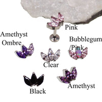 Clear 18g titanium implant marquise petal flatback earring from Body Clickers Body Jewelry, internally threaded body jewelry.