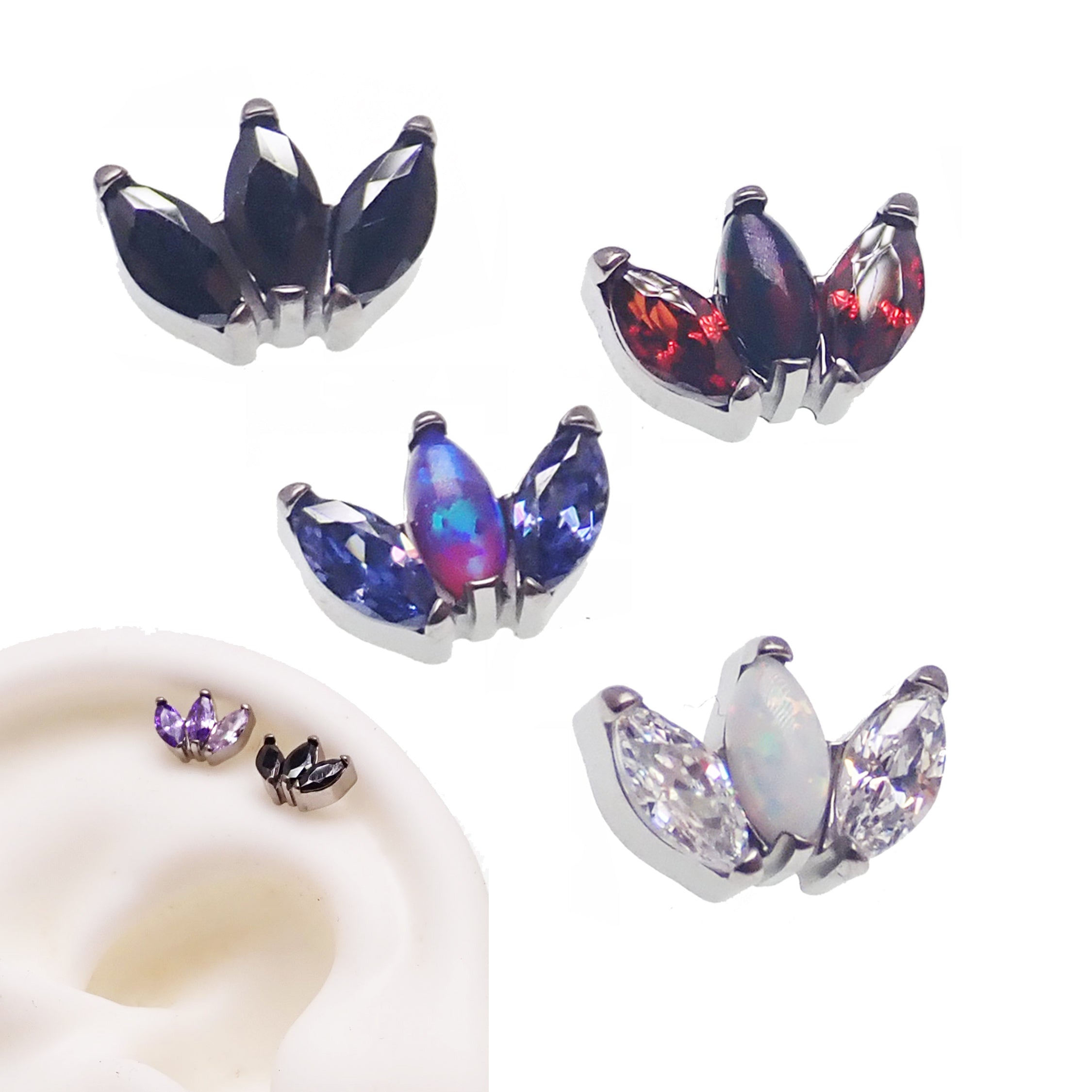 Clear 18g titanium Marquise Petal Flatback Earring from Body Clickers Body Jewelry, internally threaded for body piercing.
