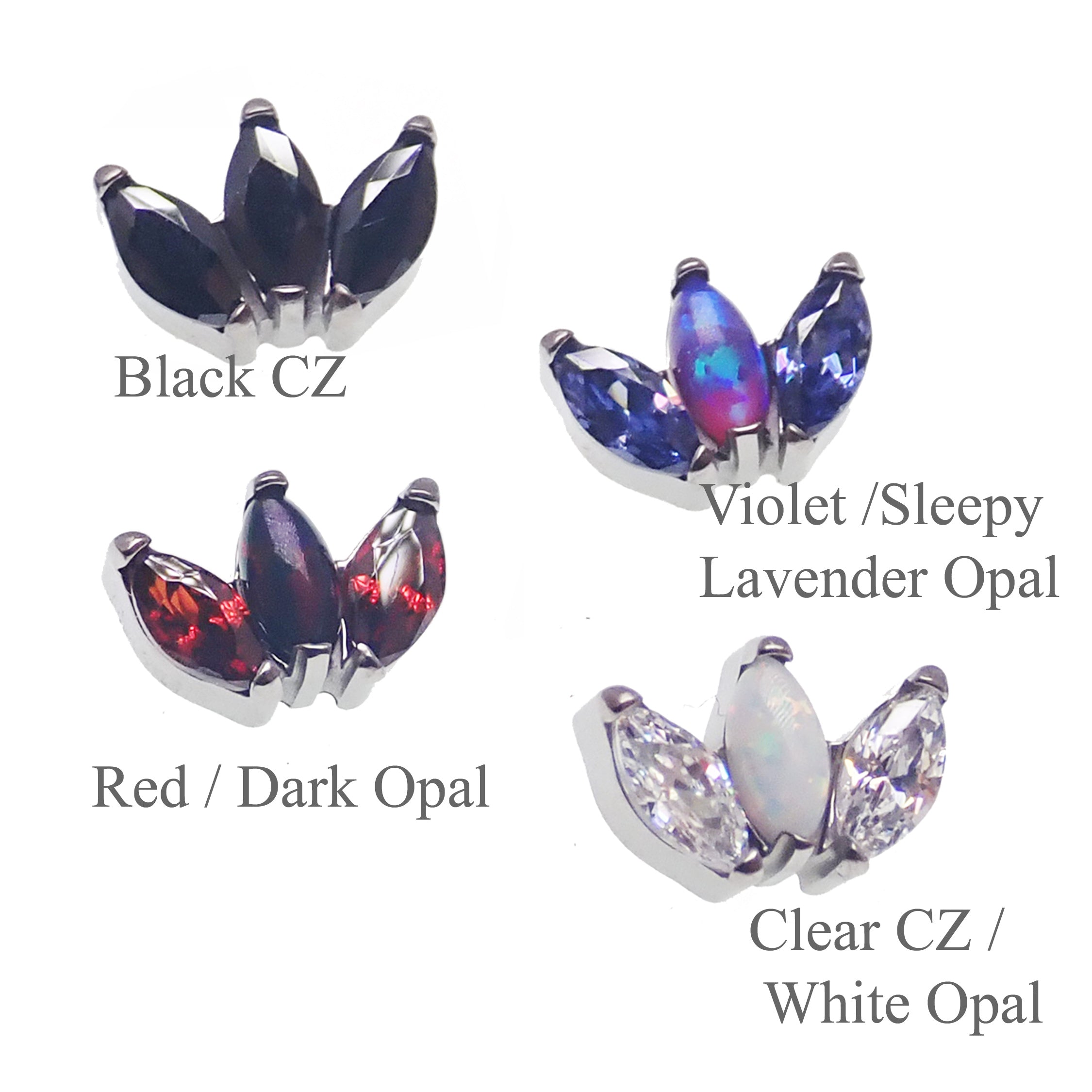 Clear 18G titanium marquise petal flatback earring by Body Clickers, internally threaded body jewelry for piercing.