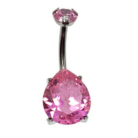 Pink tear drop CZ belly ring from Body Clickers Body Jewelry, 14g body jewelry with a sparkling teardrop design.