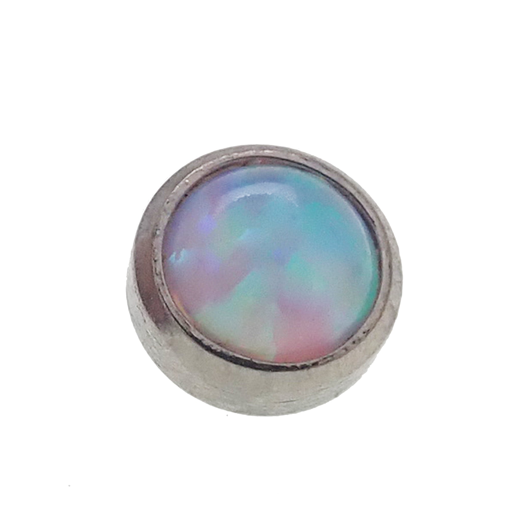 Opal 5mm flat top body jewelry attachment in 14g gauge by Body Clickers, featuring white opal and sleek design.