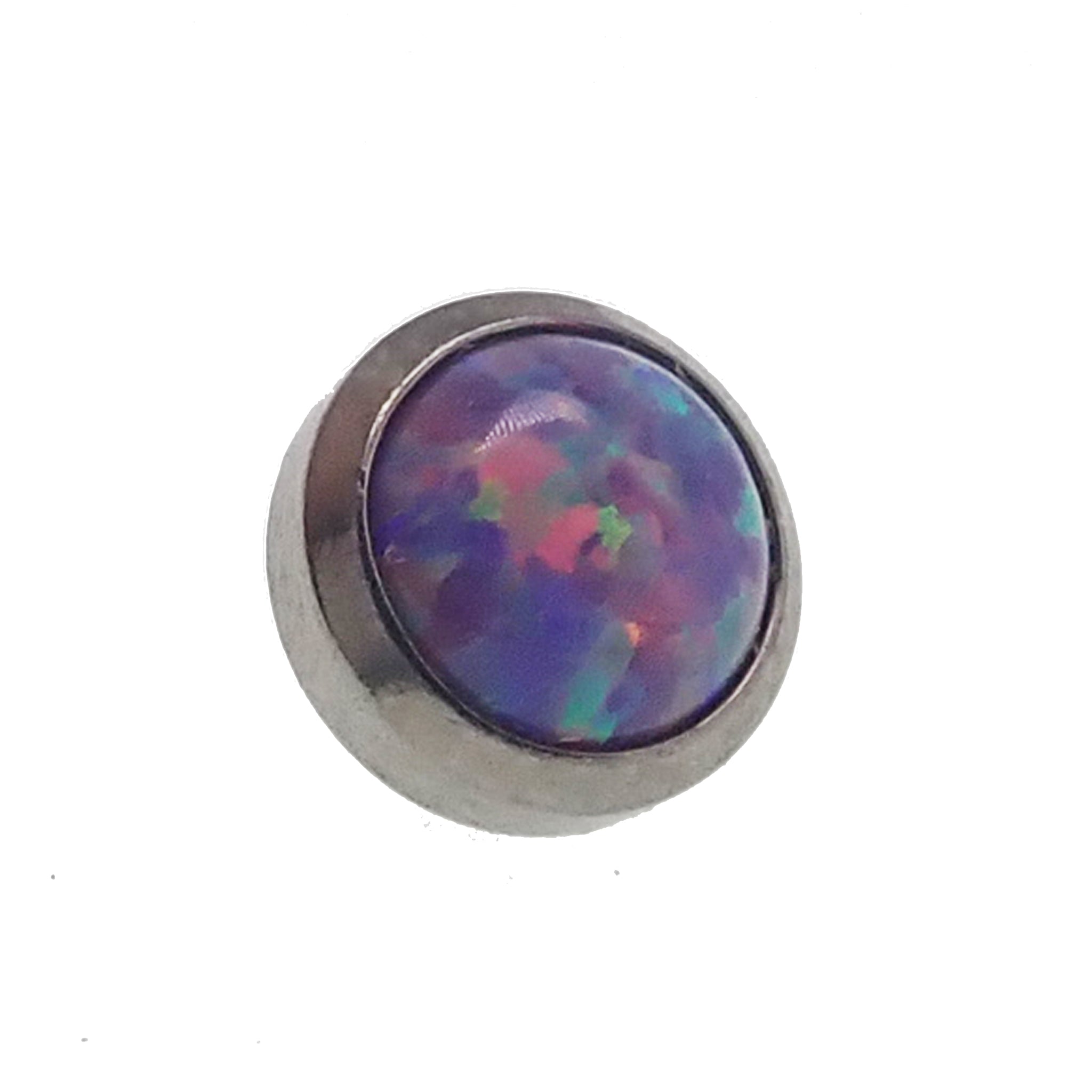 Opal 5mm flat top attachment for body jewelry in 14g, by Body Clickers, featuring a forest white opal design.