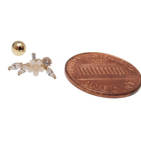 Brass helix flower body jewelry with CZ stones, 16g piercing, featuring a detailed steel and brass design with sparkling accents.