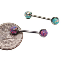 Moon yellow and multi-lavender 6mm opal barbell body jewelry in 12g or 14g with a sleek design from Body Clickers.