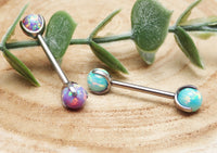Moon yellow and multi-lavender 6mm opal barbell from Body Clickers Body Jewelry, 12g or 14g body jewelry piercing accessory.