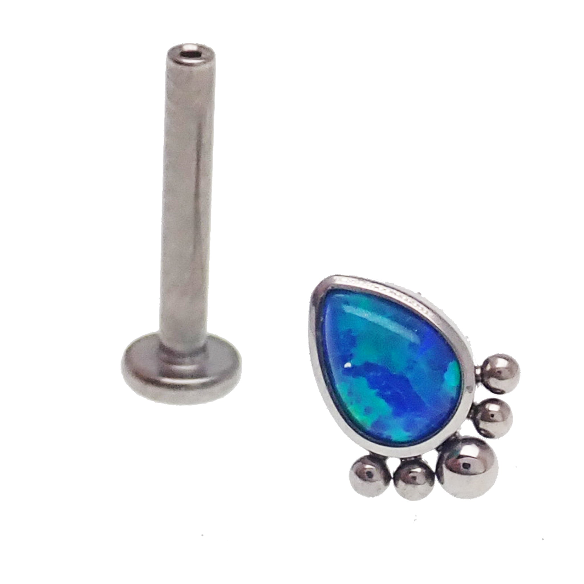 Beaded opal tear drop push fit body jewelry in various gauges, flat back style by Body Clickers for comfortable wear.
