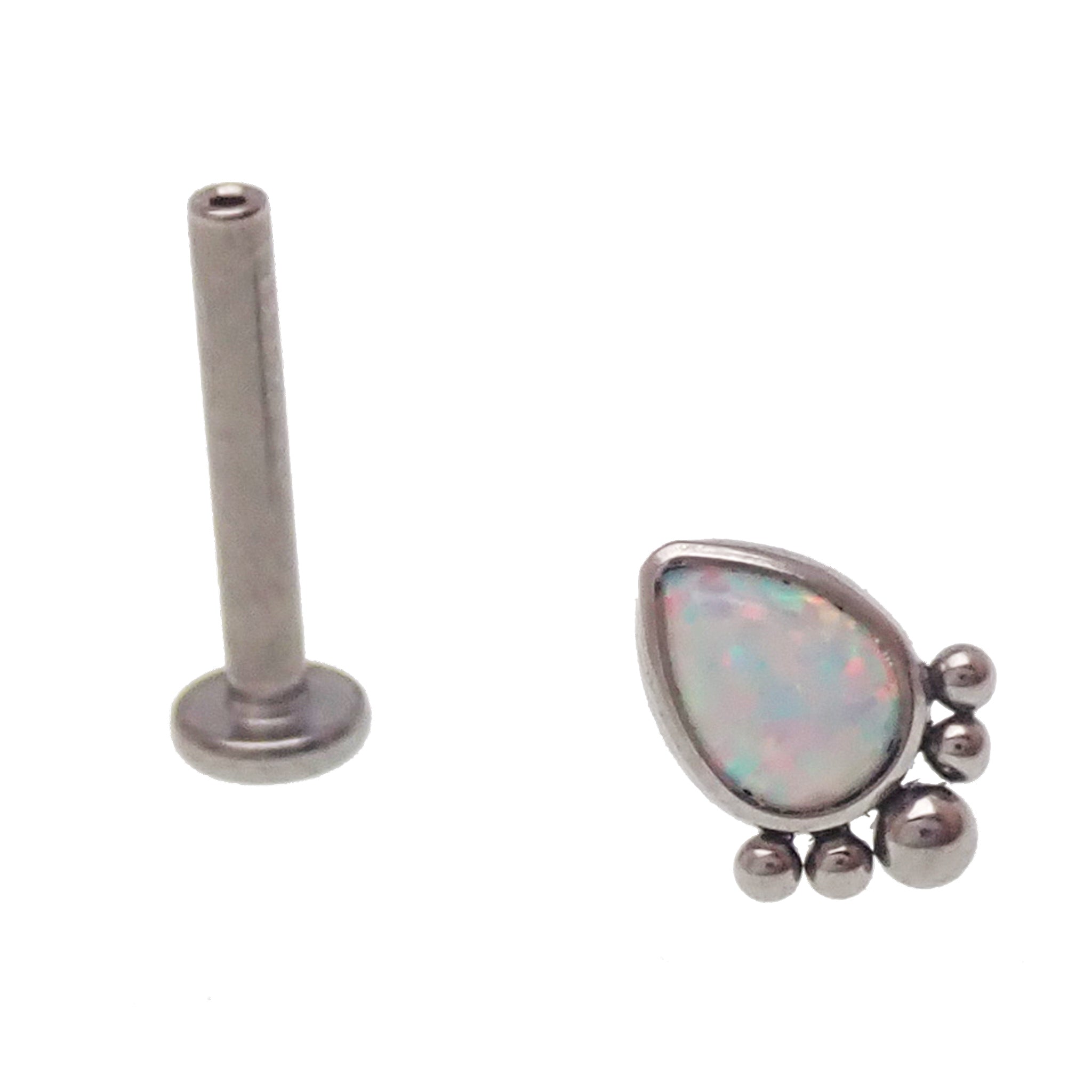Beaded opal tear drop push fit flat back body jewelry in 14g to 20g, featuring colorful beaded design and secure fit by Body Clickers.