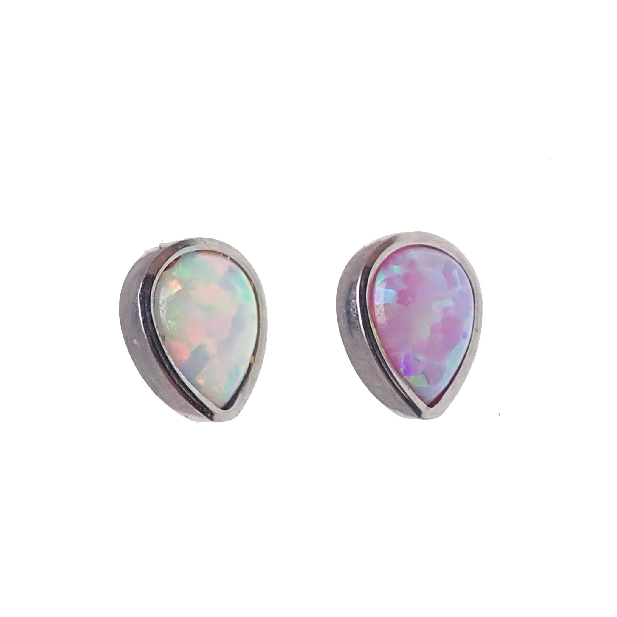 White tear drop push fit body jewelry by Body Clickers, available in 14g to 20g gauge with bubblegum design and flat back.