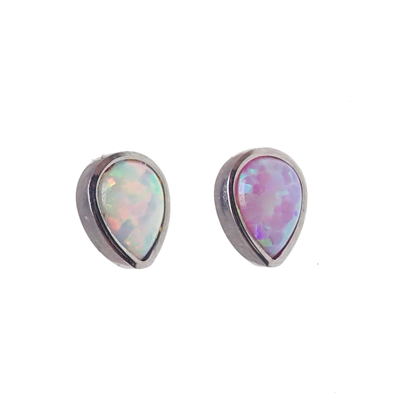 White tear drop push fit body jewelry by Body Clickers, available in 14g to 20g gauge with bubblegum design and flat back.