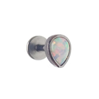White tear drop push fit flat back body jewelry in 14g to 20g by Body Clickers, featuring bubblegum color and sleek design.