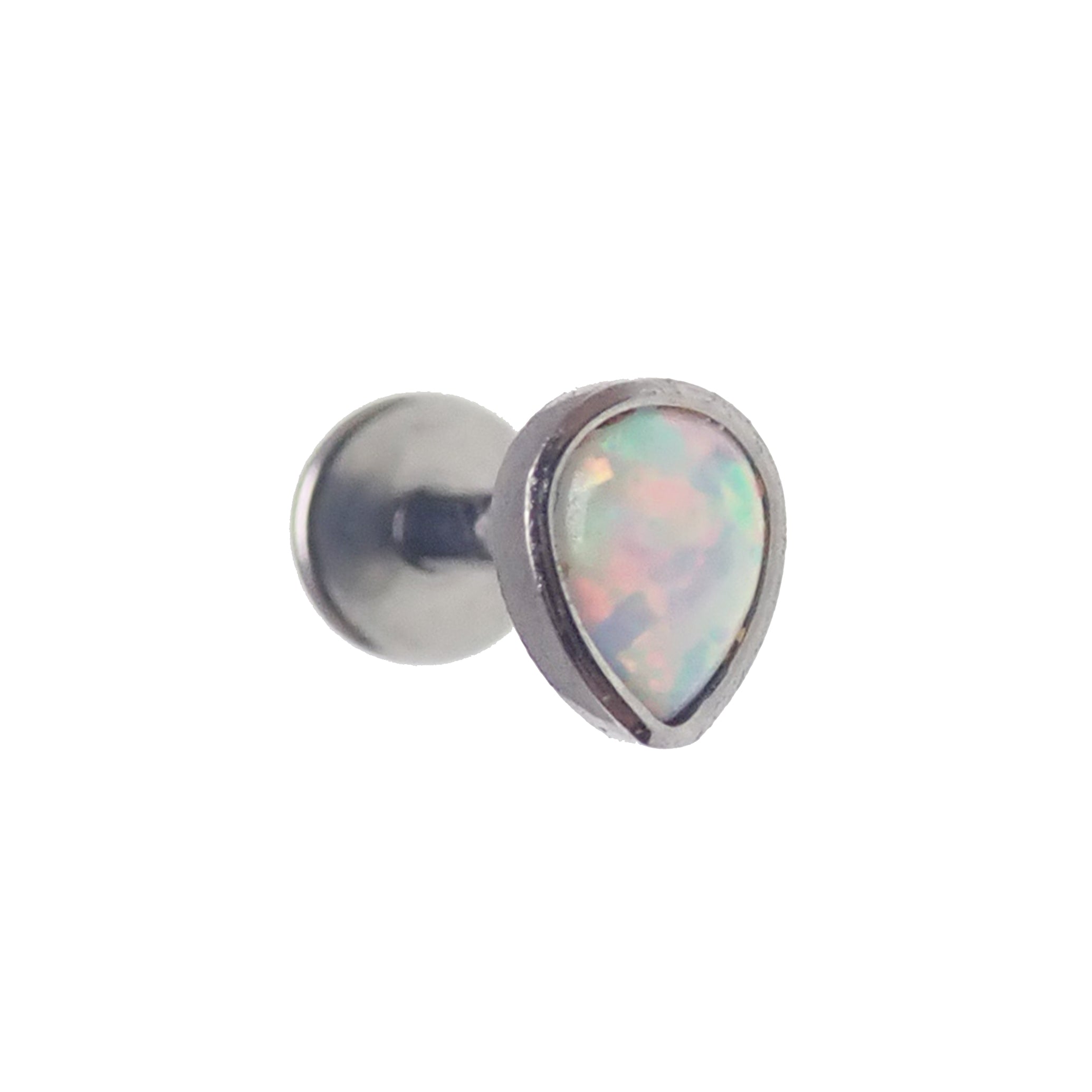 White tear drop push fit flat back body jewelry in 14g to 20g by Body Clickers, featuring bubblegum color and sleek design.