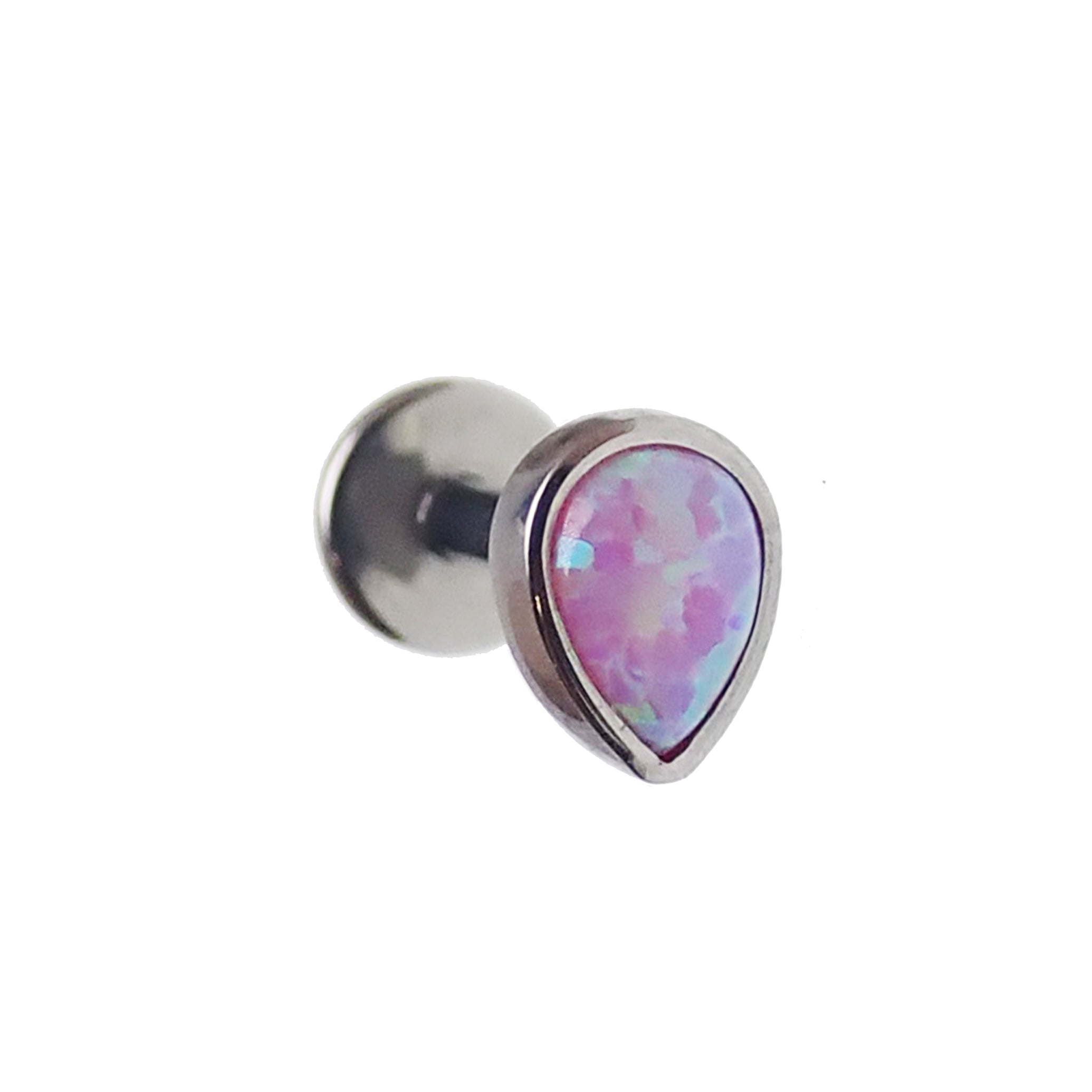White tear drop push fit body jewelry by Body Clickers, available in 14g to 20g, featuring a flat back and bubblegum design.