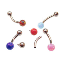 Curved titanium belly piercing with a 6mm pink opal gemstone, 14g thickness, body jewelry by Body Clickers.