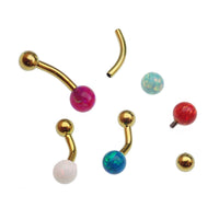 Curved titanium belly piercing with a 6mm opal gemstone from Body Clickers, 14g body jewelry for belly button piercings.