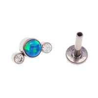 Body Clickers CZ and opal small cluster flatback piercing in 14g, 16g, 18g, featuring clear CZ and opal stones on body jewelry