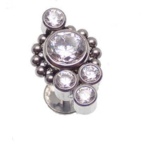Body Clickers CZ Cluster Flat Back Labret in clear crystal, available in 14g, 16g, 18g body jewelry with sparkling gemstone design.
