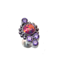 Titanium CZ cluster flat back labret body jewelry in lavender and royal lavender colors, 14g, 16g, and 18g sizes.