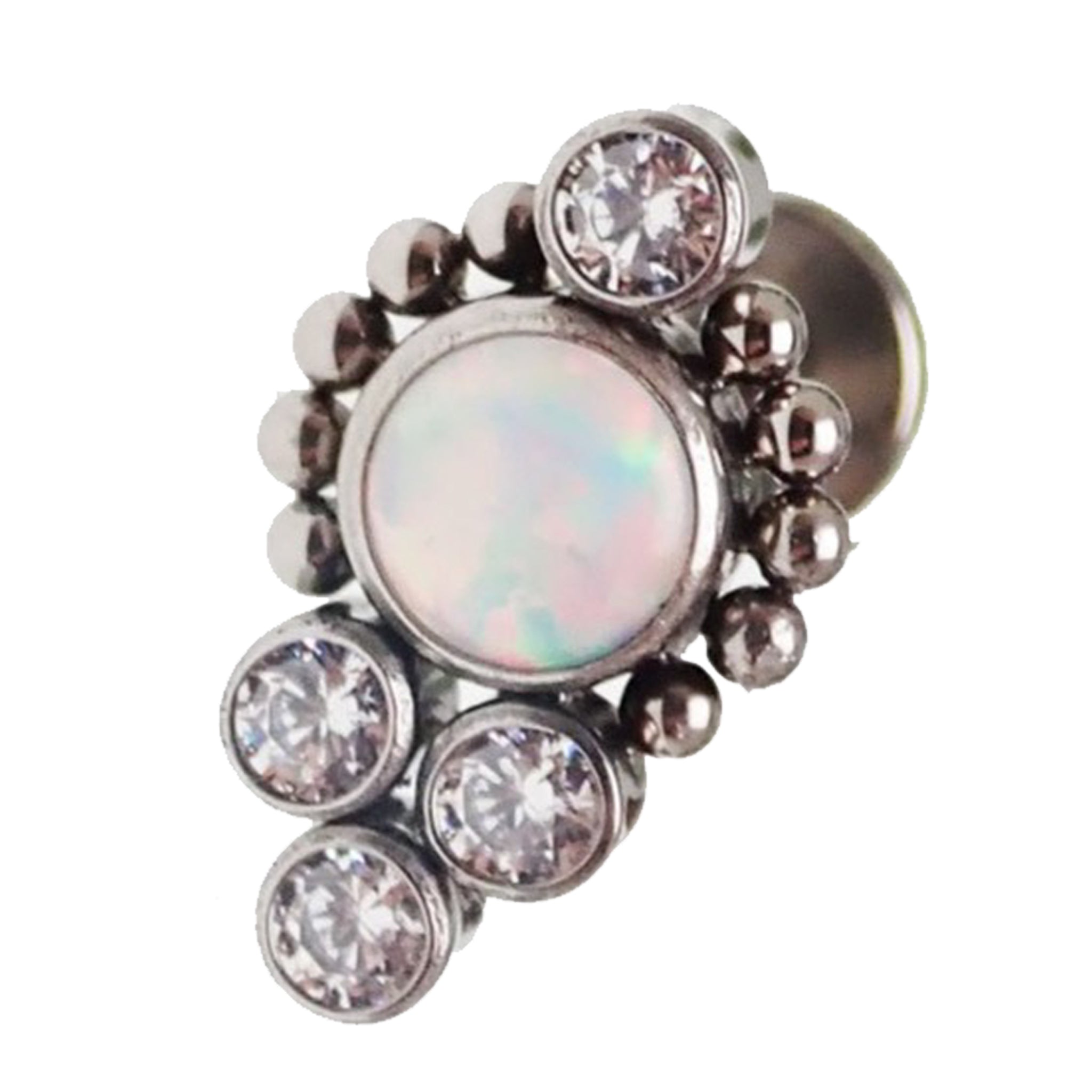 White CZ cluster Medusa piercing body jewelry in 14g, 16g, or 18g with flat back design by Body Clickers.