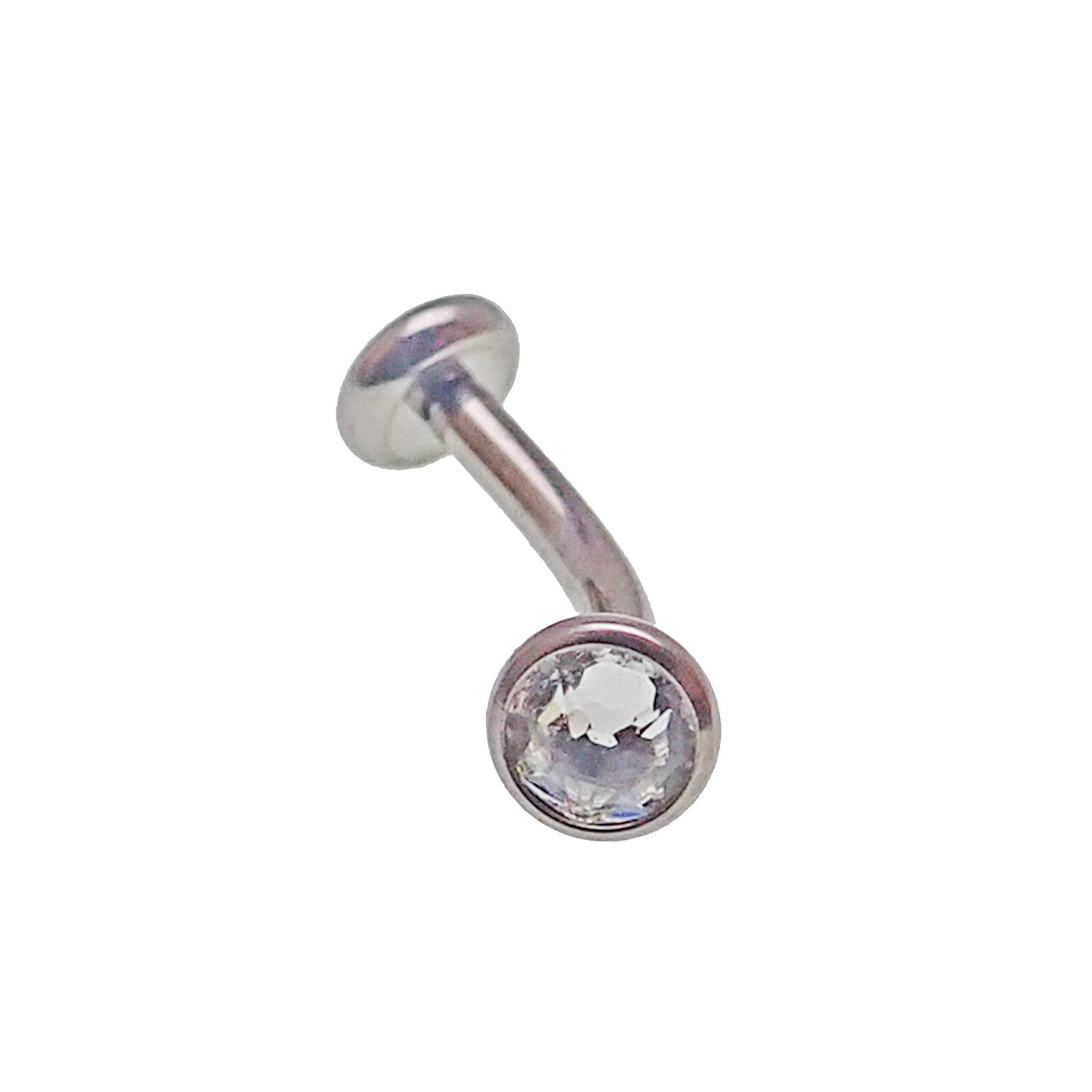 CZ Titanium Curve Bar body jewelry in 16g with cubic zirconia accents, designed for body piercing by Body Clickers.