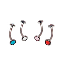 Titanium curve bar body jewelry by Body Clickers, 16g CZ design, shown with smooth curved shape and polished finish.