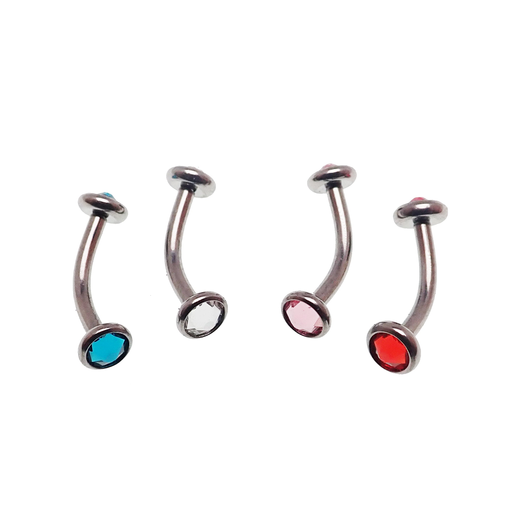 Titanium curve bar body jewelry by Body Clickers, 16g CZ design, shown with smooth curved shape and polished finish.