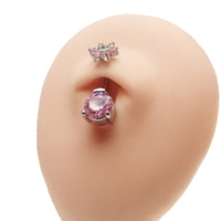 Body Clickers circular CZ and CZ flower belly bar jewelry, 14g body jewelry with sparkling gemstones and floral design.
