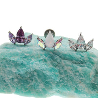 Clear CZ petal flower body jewelry by Body Clickers, push fit flatback in 14g, 16g, or 18g gauges.