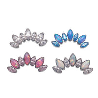 Titanium opal and CZ 7-petal crown flatback body jewelry by Body Clickers, internally threaded, 18g with 6mm stones.