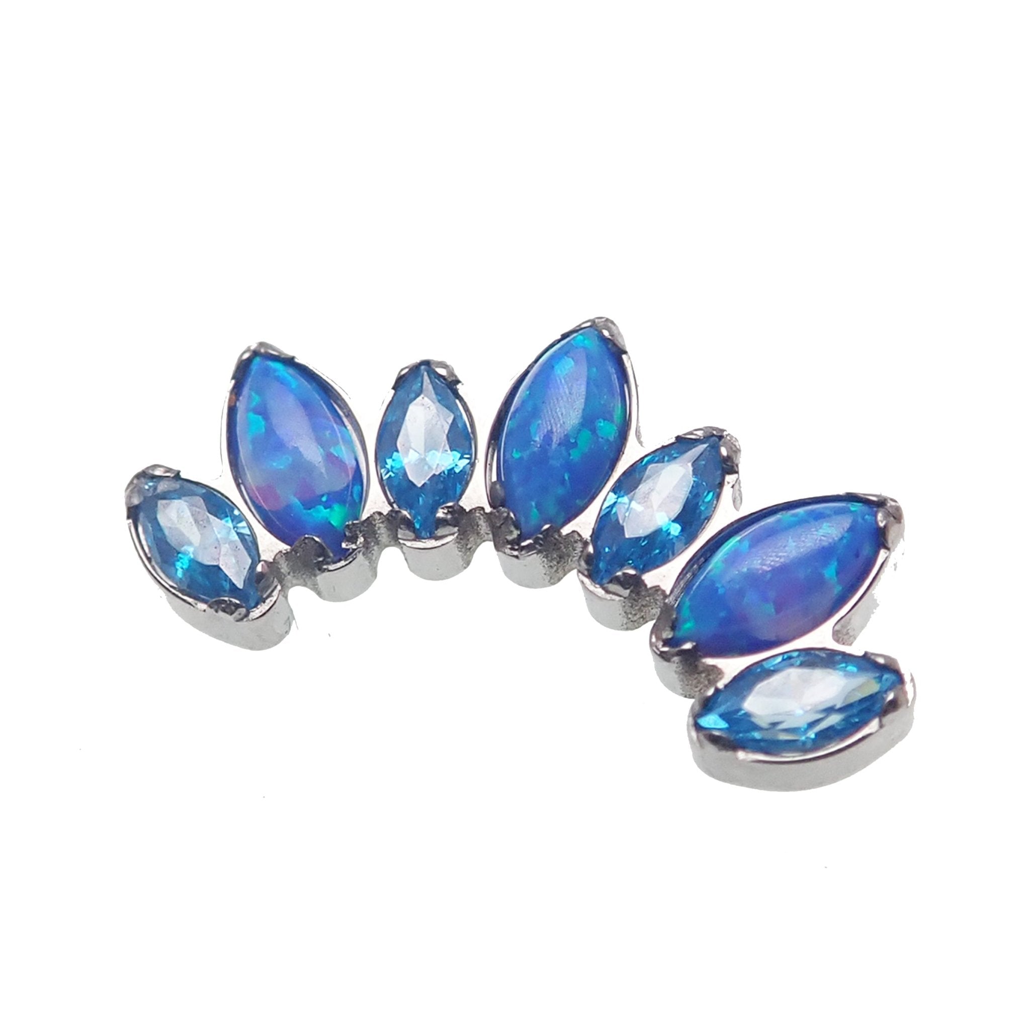 Titanium Opal and CZ 7-Petal Crown flatback body jewelry by Body Clickers, internally threaded 18G with 6mm diameter.