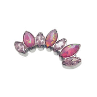 Titanium Opal and CZ 7-petal crown flatback body jewelry by Body Clickers, 18g internally threaded with clear CZ and opal accents