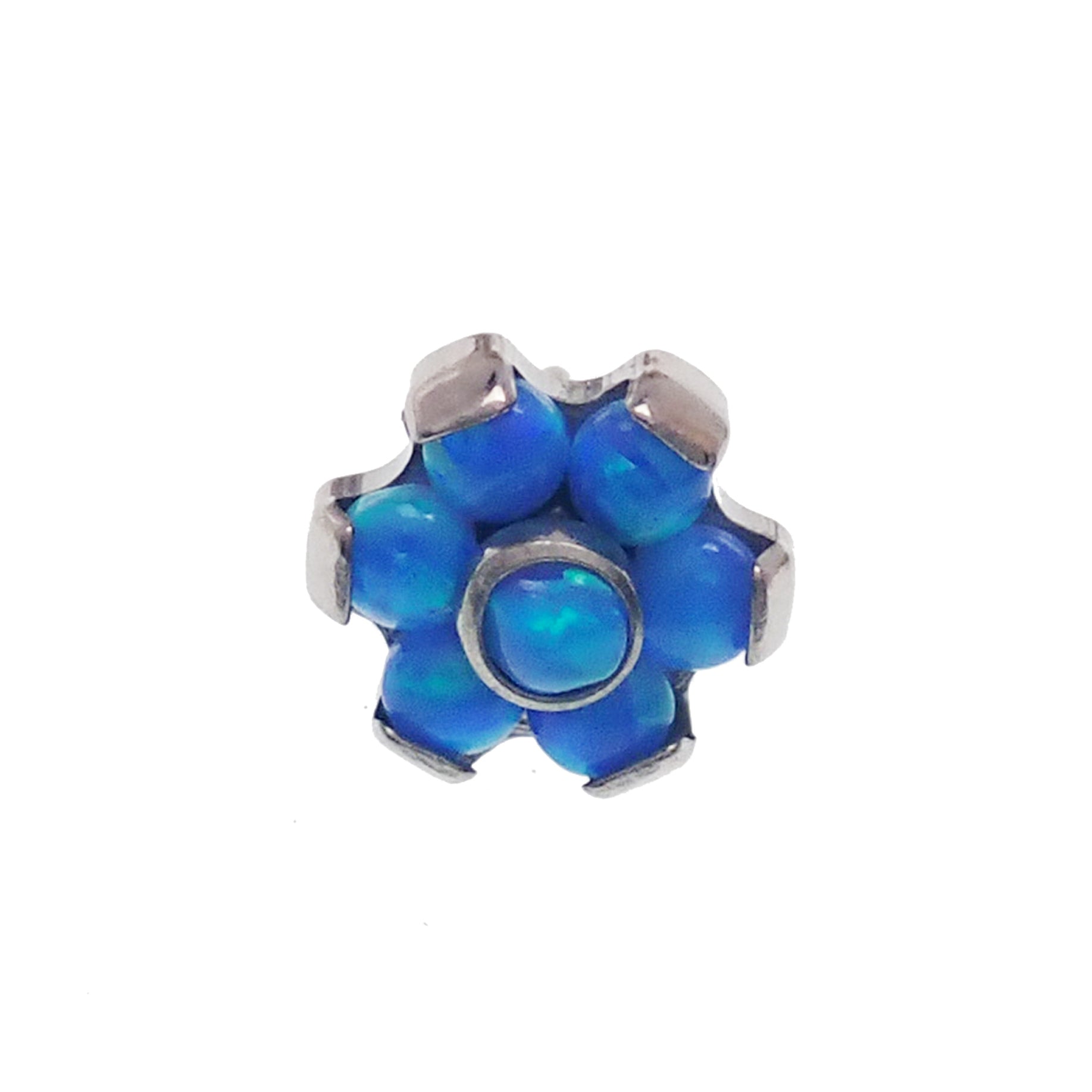 Body Clickers titanium body jewelry with clear CZ and opal flower push fit attachments for body piercing.
