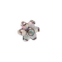 Clear CZ and opal flower push-fit titanium attachments for body jewelry by Body Clickers, featuring 5mm stones and floral design.