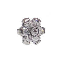 Opal and CZ flower push fit titanium attachments for body jewelry by Body Clickers, showcasing clear gemstones and floral design.