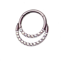 Double crystal titanium clicker in 16g, featuring clear crystals and sleek body jewelry design.