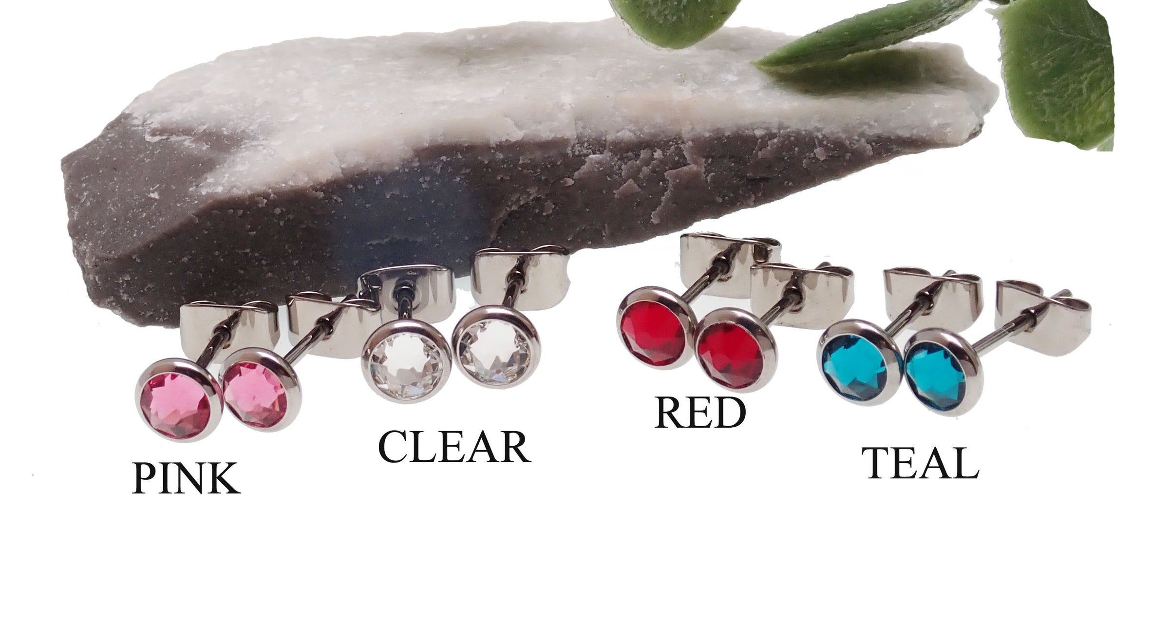 Pair of Body Clickers titanium implant earrings with clear CZ stones, 20g body jewelry for piercings.
