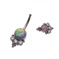 Opal and CZ stone belly bar with beaded accents, 14g Body Clickers body jewelry in cornflower blue with 10mm stones.