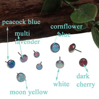 Body Clickers straight push fit barbell with opal ends in blue, available in 12g, 14g, and 16g body jewelry.