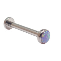 Body Clickers straight push fit barbell with opal ends in 12g, 14g, 16g, featuring blue opal accents for body jewelry piercing.