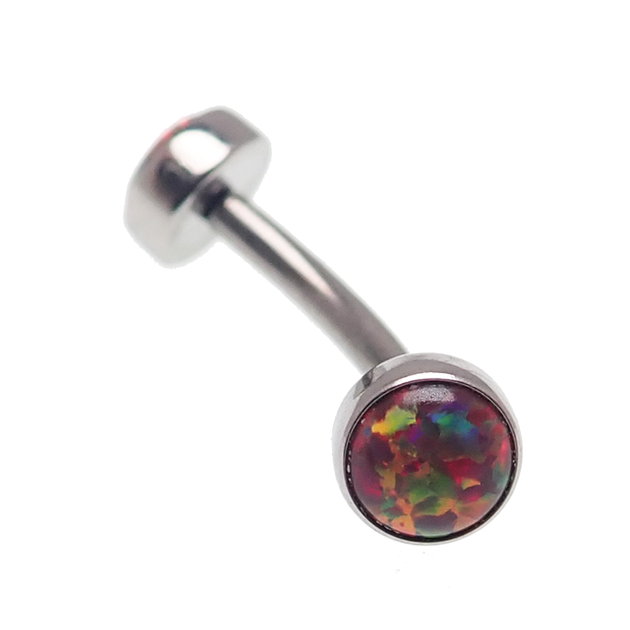 Opal Push Fit Curve body jewelry by Body Clickers in cornflower blue, available in 14g and 16g with 10mm curve.