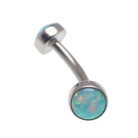 Opal push-fit curved body jewelry by Body Clickers in cornflower blue, available in 14g and 16g sizes.