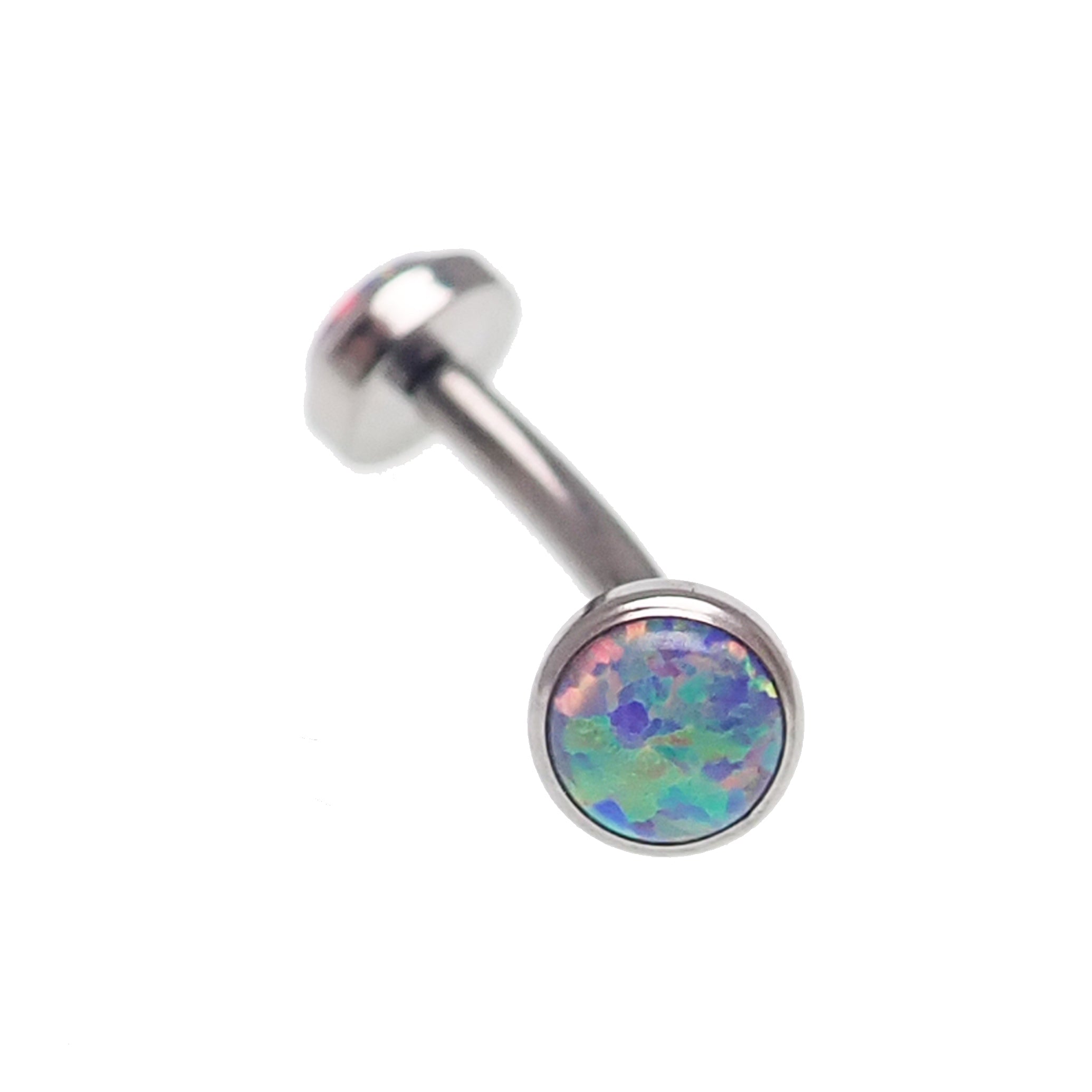 Blue opal push fit curve body jewelry by Body Clickers in 14g and 16g with 10mm size, featuring a sleek design.