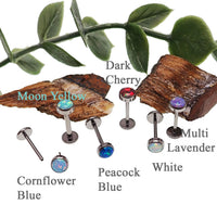 Fire Opal 4mm push-fit flat back body jewelry by Body Clickers in 16g and 18g, featuring vibrant cornflower blue color.