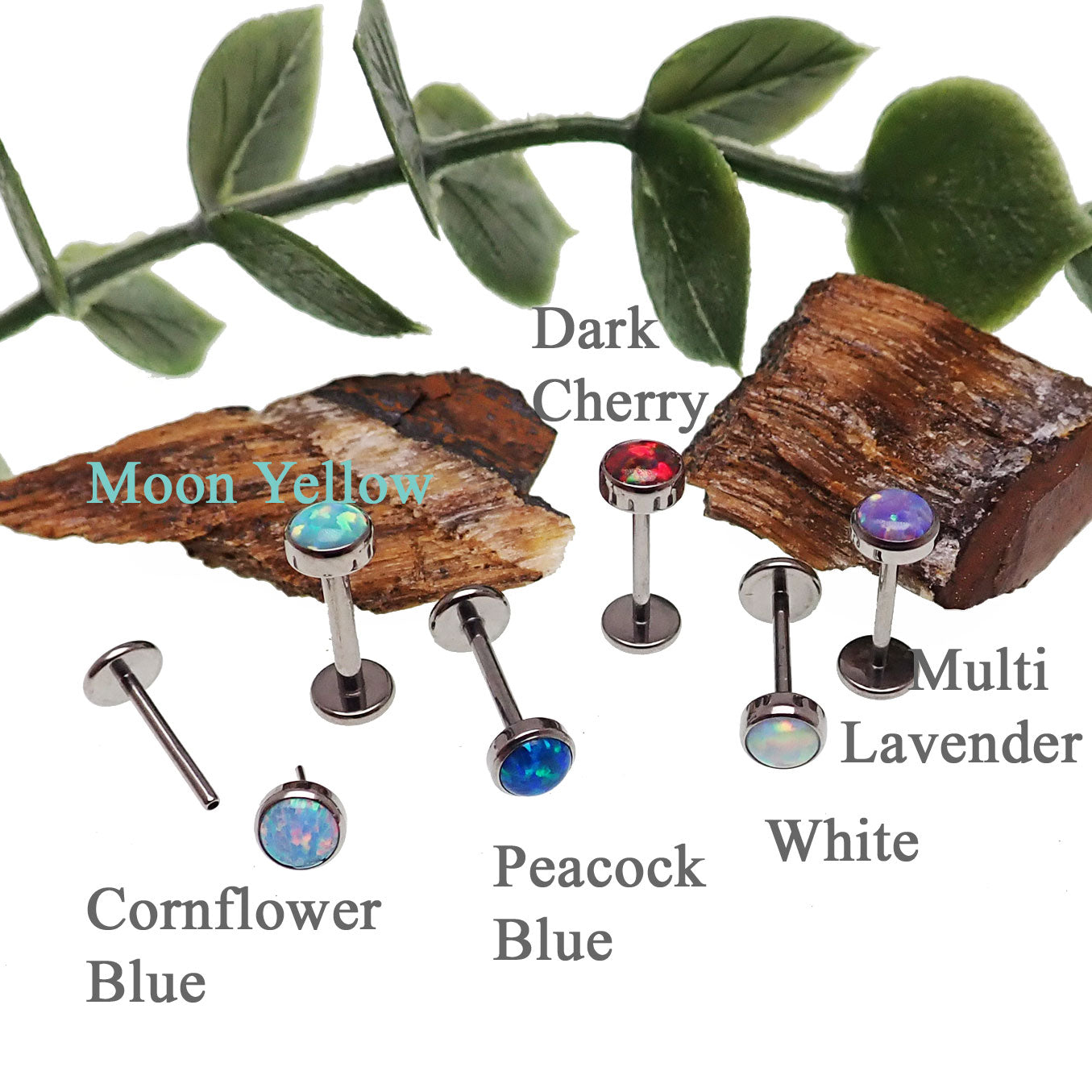 Fire Opal 4mm push-fit flat back body jewelry by Body Clickers in 16g and 18g, featuring vibrant cornflower blue color.